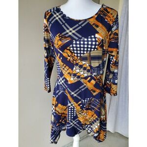 Attitudes by Renee Tunic Dress Womens Small‎ Blue Orange Abstract Patchwork Boho